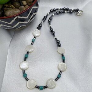 Mother of Pearl Hematite Aventurine Beaded 17" Necklace